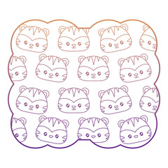 decorative frame with cute tigers pattern over white background, vector illustration