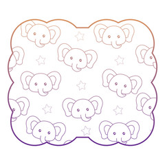 decorative frame with cute elephants pattern over white background, vector illustration