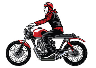 Plakat man riding vintage custom motorcycle