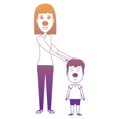 Woman with happy kid with clown nose icon over white background, vector illustration