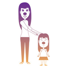 Woman with happy kid with clown nose icon over white background, vector illustration