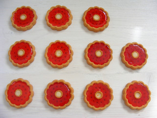 pattern of fresh fruit jelly cookie on white