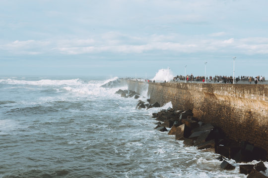 Brick seafront with tourists