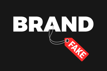 Fake and counterfeit copy is labeled as original brand. Violation and deception of trademark. Illegal advertising and business with imitation, duplicate and replica. Vector illustration 