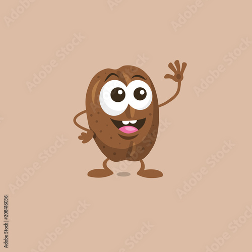 Illustration Of Cute Happy Coffee Bean Mascot Greeting Someone With Big Smile Isolated On Light Background Illustration Of Cute Happy Coffee Bean Mascot Greeting Someone With Big Smile Isolated On Light Background