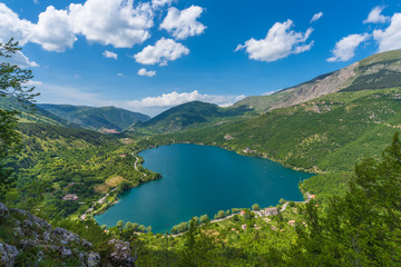 Fototapeta na wymiar Lake Scanno (L'Aquila, Italy) - When nature is romantic: the heart - shaped lake on the Apennines mountains, in Abruzzo region, central Italy