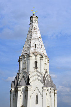 Ascencion cathedral in Kolomenskoye park in Moscow. Color photo. 