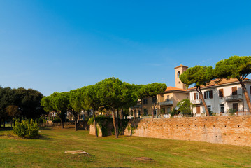 Fototapeta premium Ancient Roman fortress wall in Rimini, Emilia-Romagna, Italy
