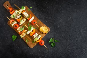 Fototapeten Vegetarian skewers with halloumi cheese © mizina