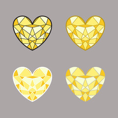 Set of yellow vector hearts in a form of a diamond