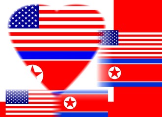 United States of America and North Korea Flags. Concept of the political relations between the two Countries