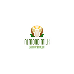 Almond milk logo. Organic product vector emblem.