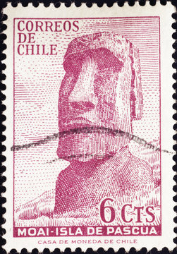Moai on vintage chilean postage stamp