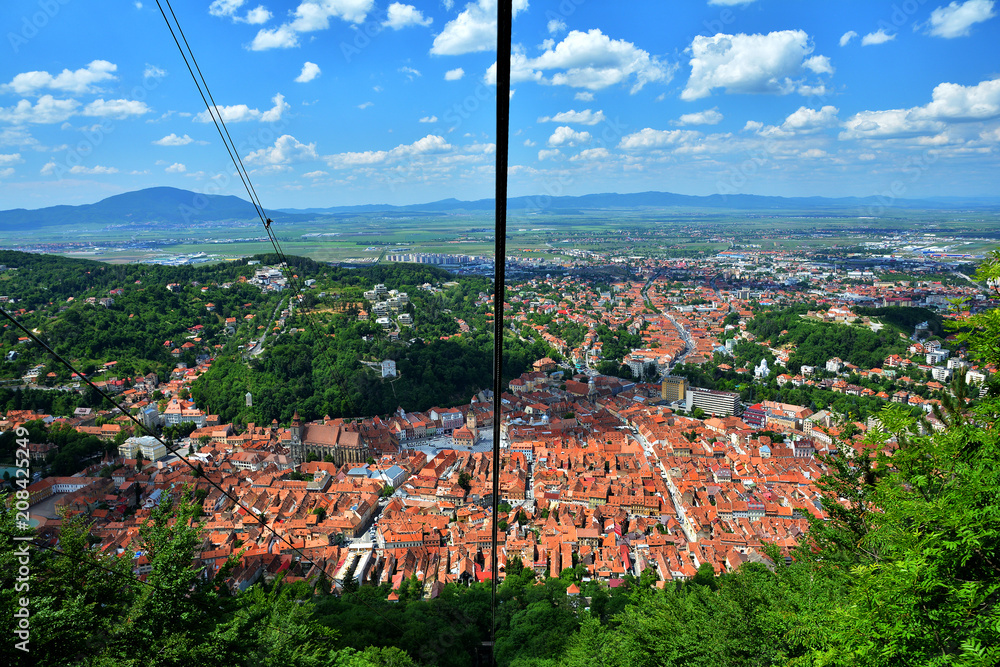 Sticker View of Old Town Brasov from Mountain Tampa, Transylvania, Romania