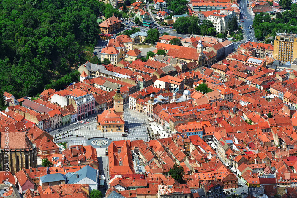 Poster View of Old Town Brasov from Mountain Tampa, Transylvania, Romania