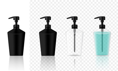 Mock up Realistic Black Cosmetic Gel Soap Bottles Product Set and Transparent Background Illustration