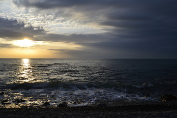 Fototapeta na wymiar Sunset over the Black sea (Russia, Krasnodar region, Tuapse).