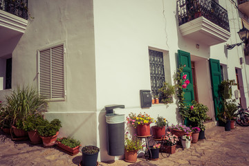 Fototapeta na wymiar Ibiza, San Juan Bautista street view. Typical mediterranean construction