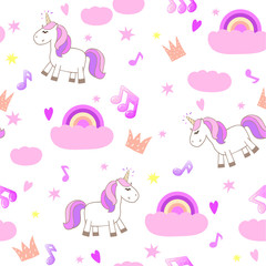 unicorn, magic sky and rainbow seamless pattern