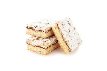 Victoria sponge cake with cream and jam filling. Yogurt Cake Dusted with Icing Sugar