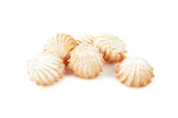 Shortbread cookies of different shapes with stuffing and without isolated on white