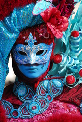Venezia carnival art suit dress mask sorrow face red old