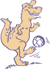 Vector illustration of cartoon funny dinosaur playing football
