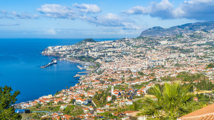 Fototapeta na wymiar Panoramic view over Funchal, from Miradouro das Neves viewpoint, Madeira island, Portuga