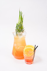 orange cocktail sunrise in glass white background