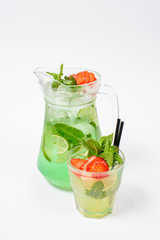 mohito Mojito cocktail glass white background lime mint strawberry