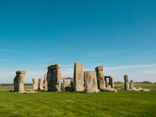 Fototapeta na wymiar Stonehenge, Salisbury, UK – April 10, 2018 - Stonehenge an ancient prehistoric stone monument near Salisbury