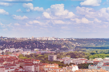 Fototapeta premium Aerial view of Lyon historic city and new town