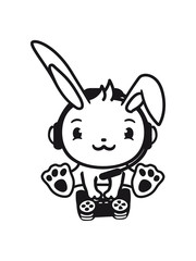 controller spielen zocken konsole häschen hase kaninchen spaß niedlich kopfhörer mikrophon kopf logo design pro gamer headset