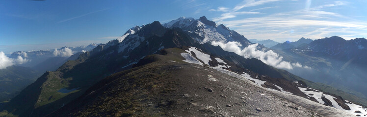 Alpy, Francja, Tour du Mont Blanc -  ponad doliną Les Contamines - obrazy, fototapety, plakaty