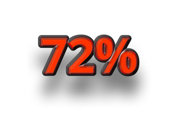 zweiundsiebzig Prozent - agressive rote Zahl mit schwarzem Rand und Schatten auf weißen Hintergrund geeignet u.a. für Preisreduzierung, Sale, Restposten