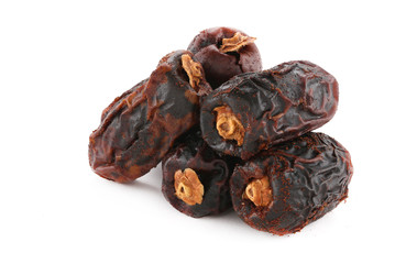  Spoiled dates isolated on white background, expiry dates palm fruit