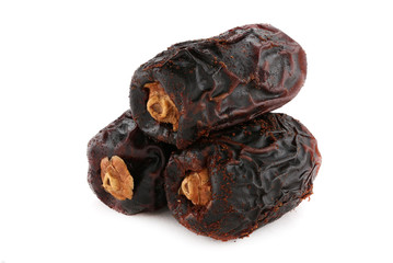  Spoiled dates isolated on white background, expiry dates palm fruit