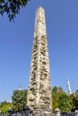 Istanbul, Turkey, 01 September 2007: The Walled Obelisk, Constantine Obelisk or Masonry Obelisk