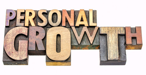 personal growth word abstract in wood type