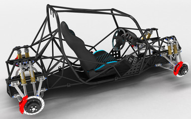The frame frame of the sports car is a buggy with the basic design elements of the suspension and the pilot's seat.