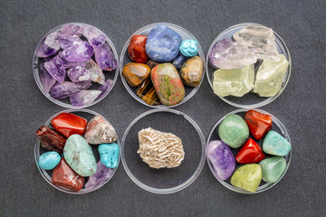 colorful gemstones with Gypsum rosette