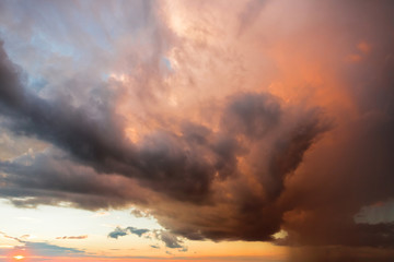 Sunset rain, cloudy burning sky