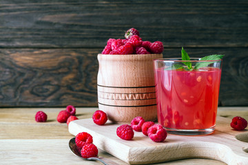 kissel of raspberry, Russian traditional drink, national cuisine, fresh berries, rural style,...