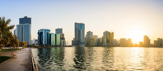 Foto op Canvas Panoramic view of Sharjah waterfront in UAE at sunset © creativefamily