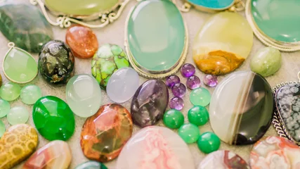 Gordijnen assorted colorful gemstone cabochon. geology and mineral background © hilmawan nurhatmadi