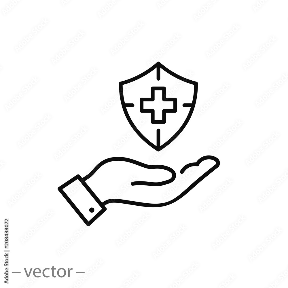 Wall mural medical shield with cross on hand icon vector