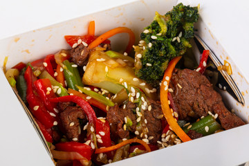 Fried wok vegetables with beef