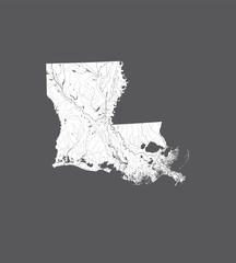U.S. states - map of Louisiana. Please look at my other images of cartographic series - they are all very detailed and carefully drawn by hand WITH RIVERS AND LAKES.
