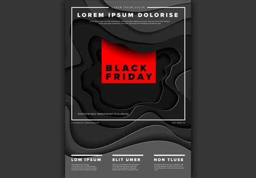 Black Friday Poster Layout with Paper Cut Out Elements