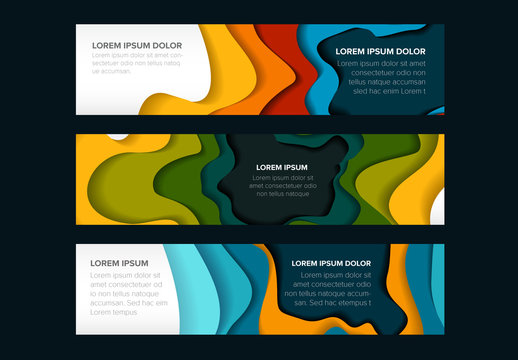 Web Banner Layout Set with Paper Cut Out Elements